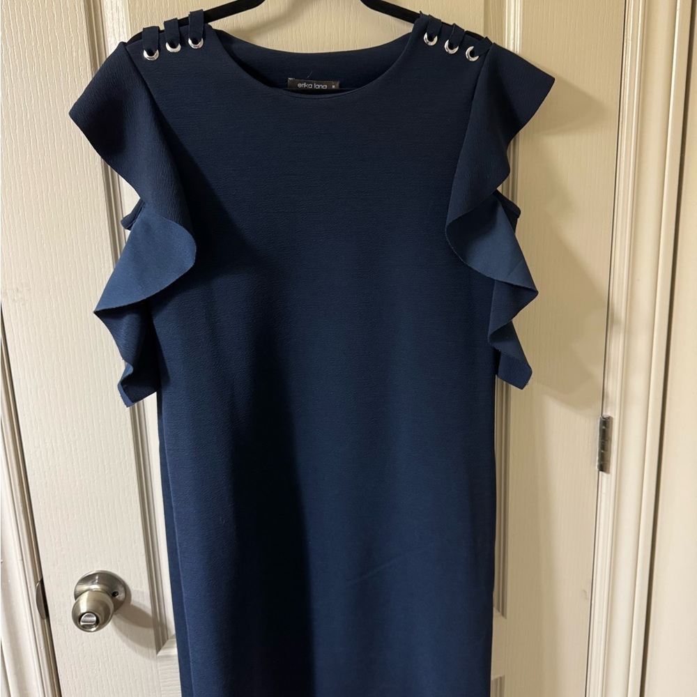 Erika Lang Navy Embellished Sheath Dress
